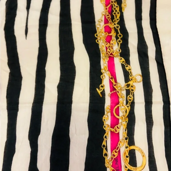 Celine Fuchsia and Black Striped Scarf with Gold Accents NWOT - Picture 4 of 4